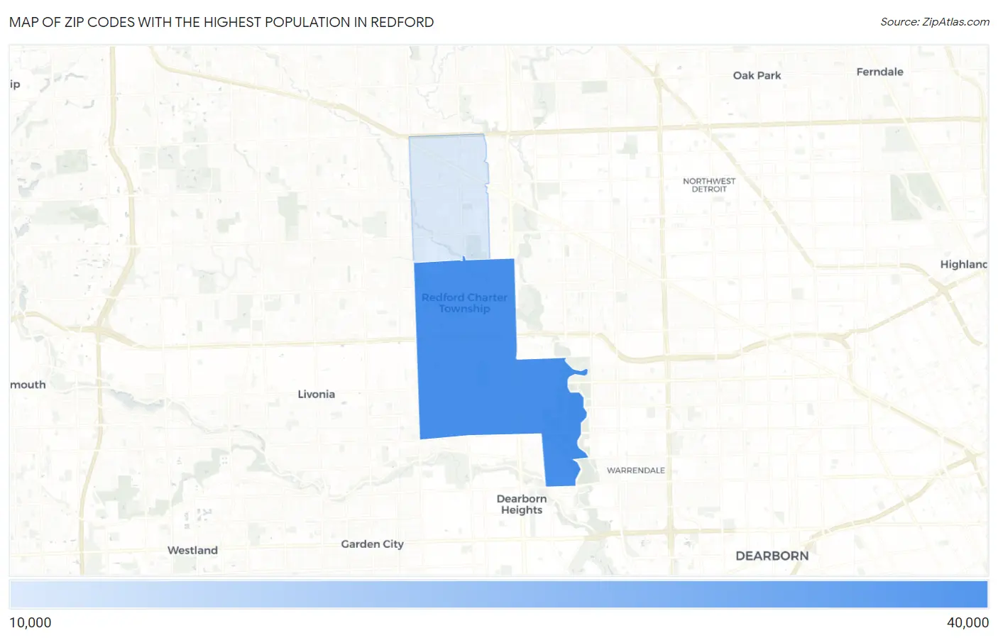 Zip Codes with the Highest Population in Redford Map