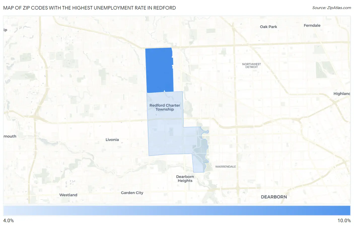 Zip Codes with the Highest Unemployment Rate in Redford Map