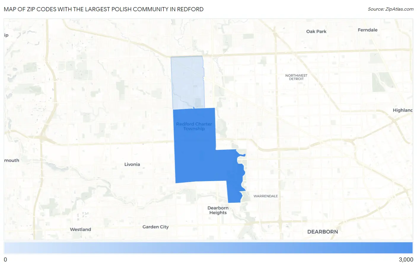 Zip Codes with the Largest Polish Community in Redford Map
