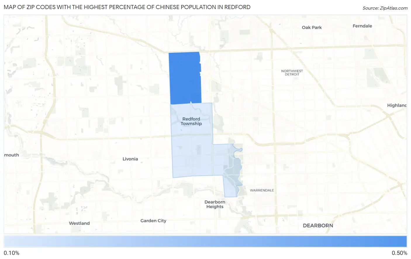 Zip Codes with the Highest Percentage of Chinese Population in Redford Map