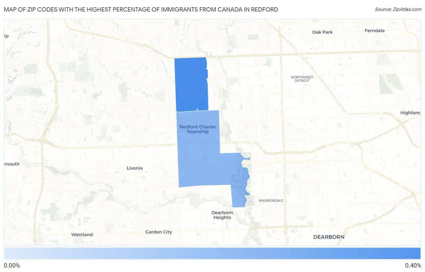 Zip Codes with the Highest Percentage of Immigrants from Canada in Redford Map