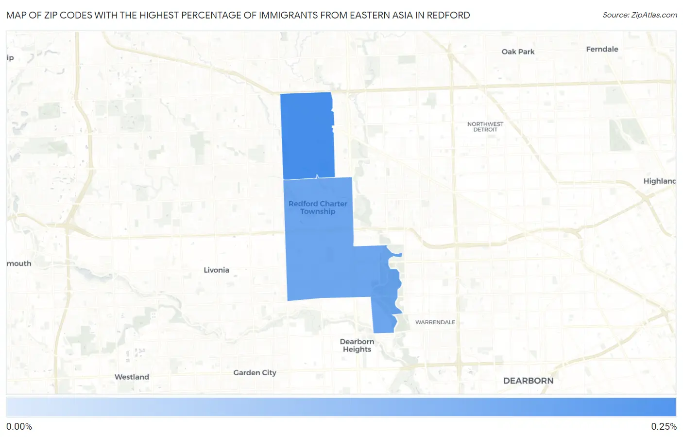 Zip Codes with the Highest Percentage of Immigrants from Eastern Asia in Redford Map