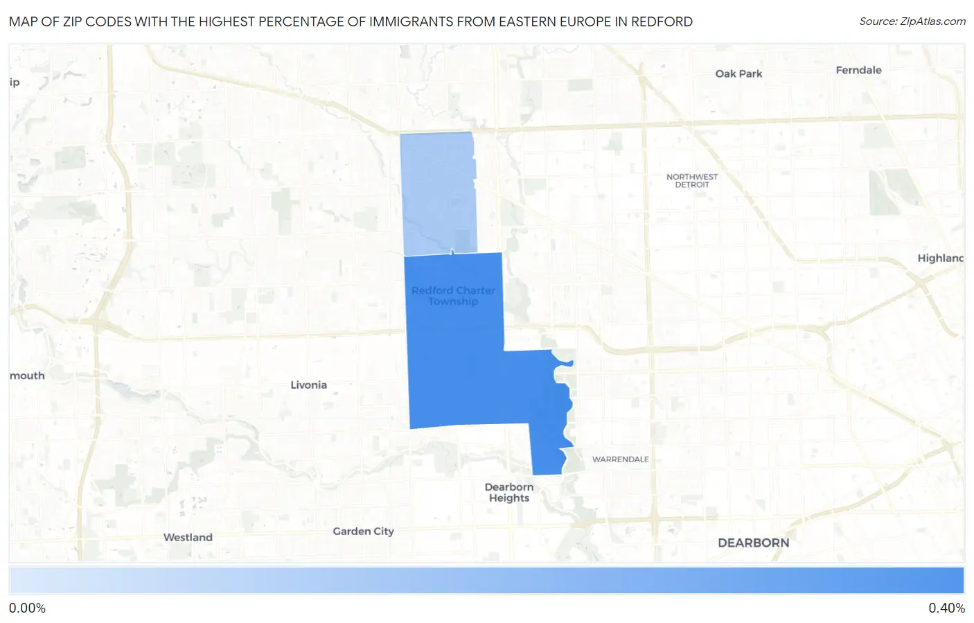 Zip Codes with the Highest Percentage of Immigrants from Eastern Europe in Redford Map