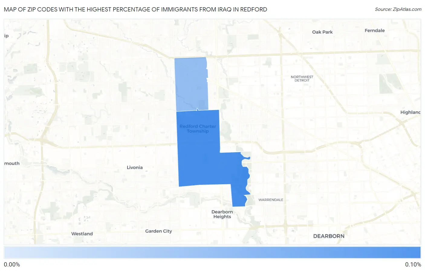 Zip Codes with the Highest Percentage of Immigrants from Iraq in Redford Map