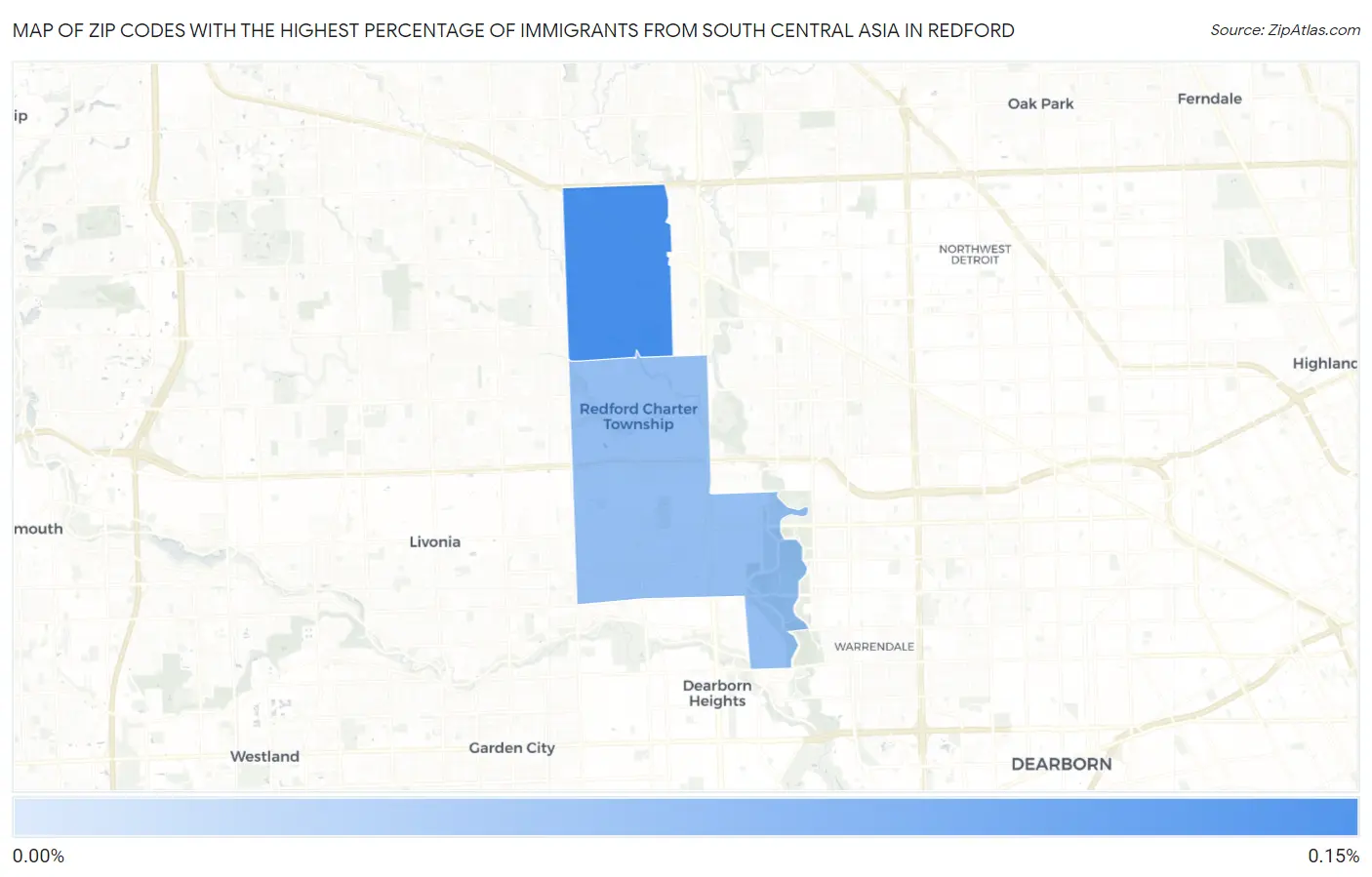 Zip Codes with the Highest Percentage of Immigrants from South Central Asia in Redford Map