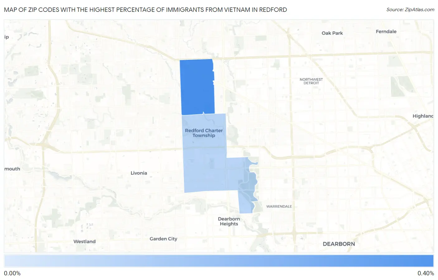 Zip Codes with the Highest Percentage of Immigrants from Vietnam in Redford Map