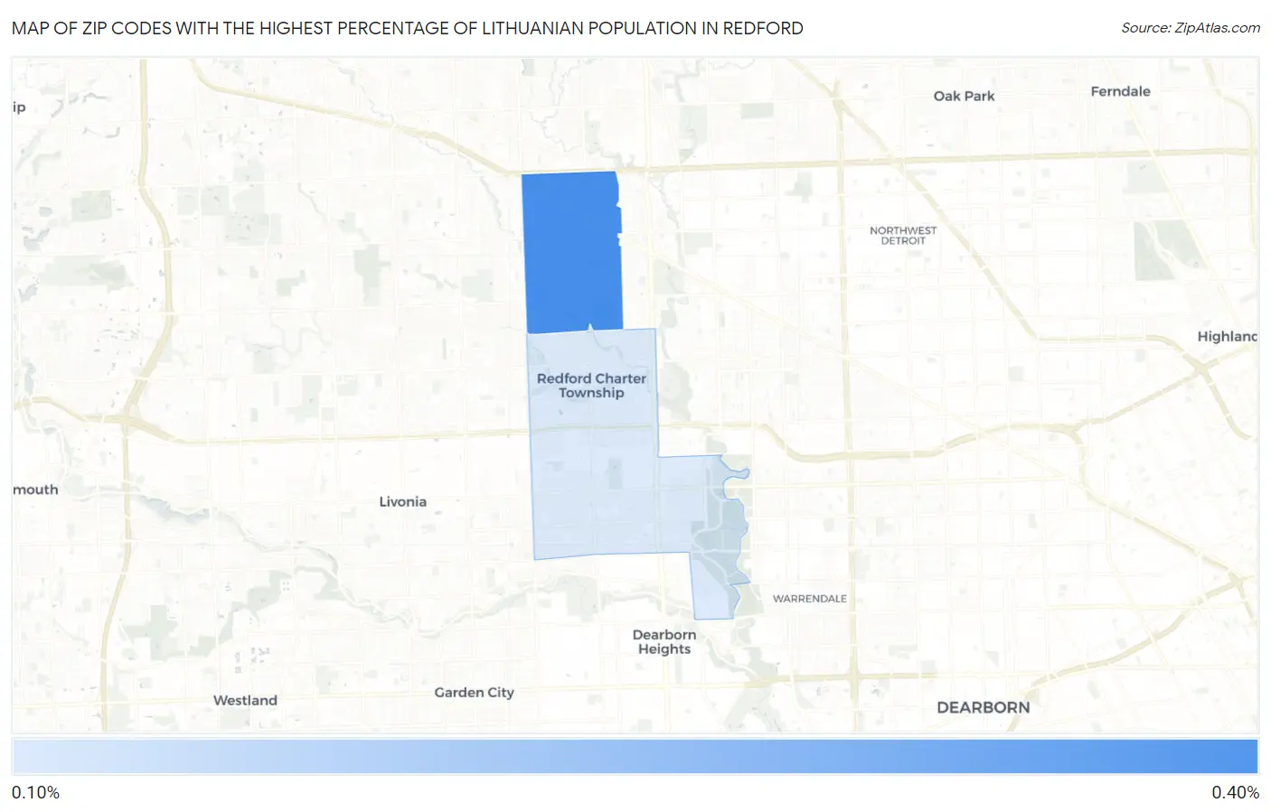 Zip Codes with the Highest Percentage of Lithuanian Population in Redford Map