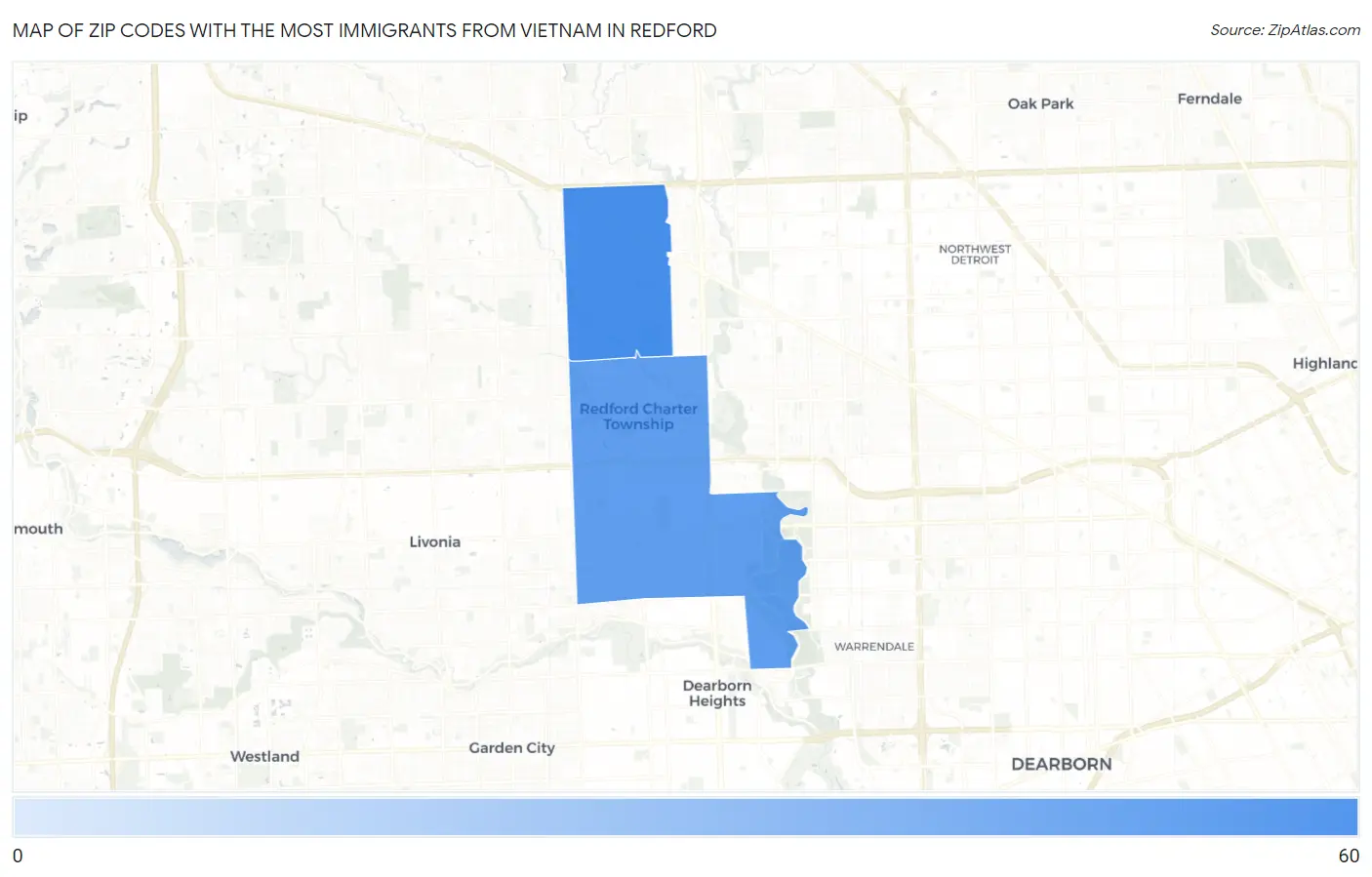 Zip Codes with the Most Immigrants from Vietnam in Redford Map