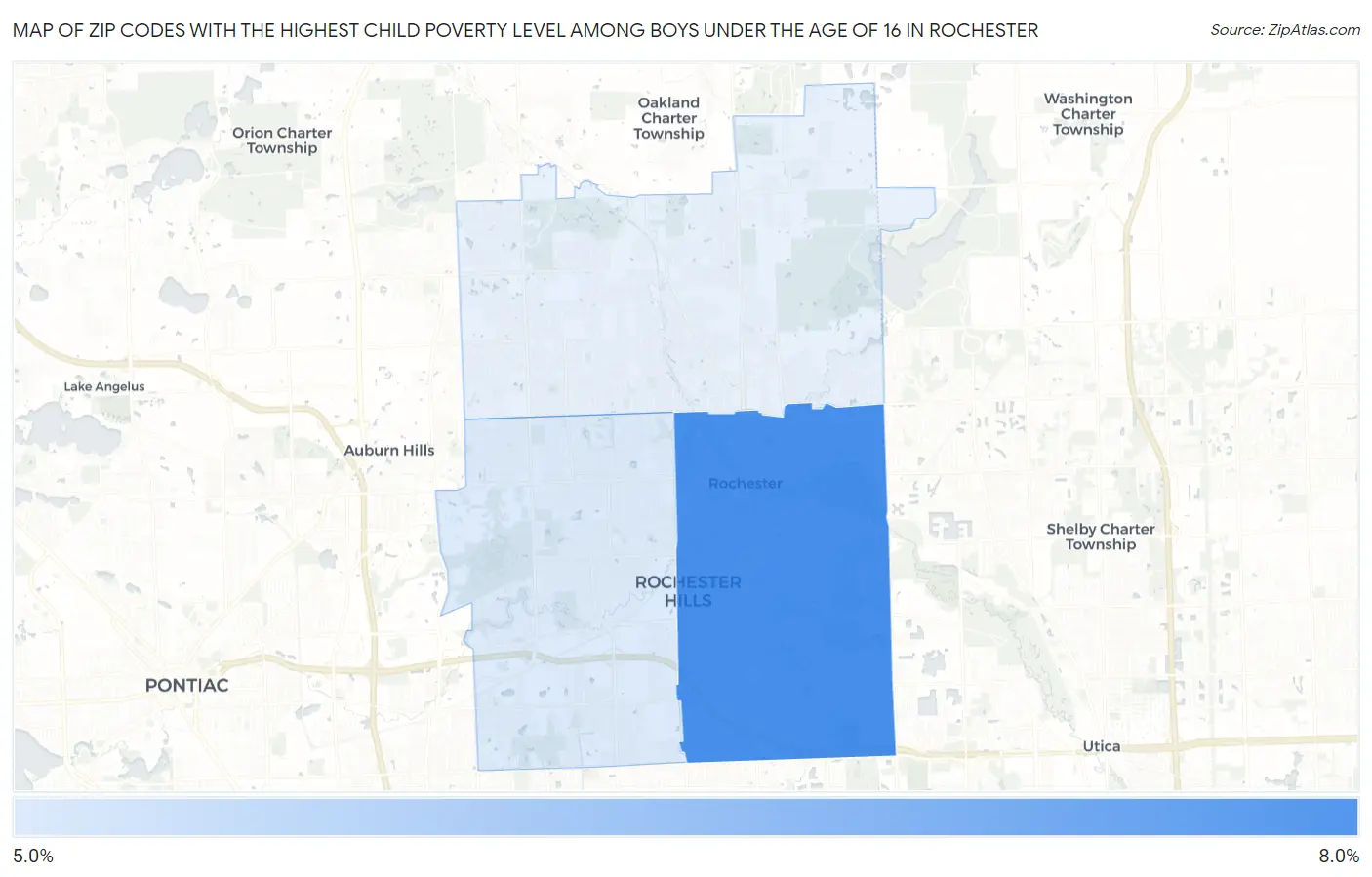 Zip Codes with the Highest Child Poverty Level Among Boys Under the Age of 16 in Rochester Map