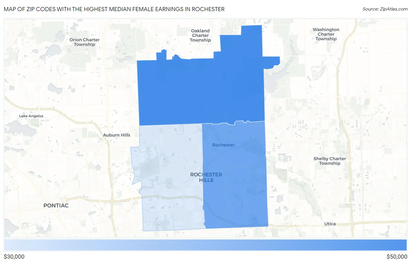 Zip Codes with the Highest Median Female Earnings in Rochester Map