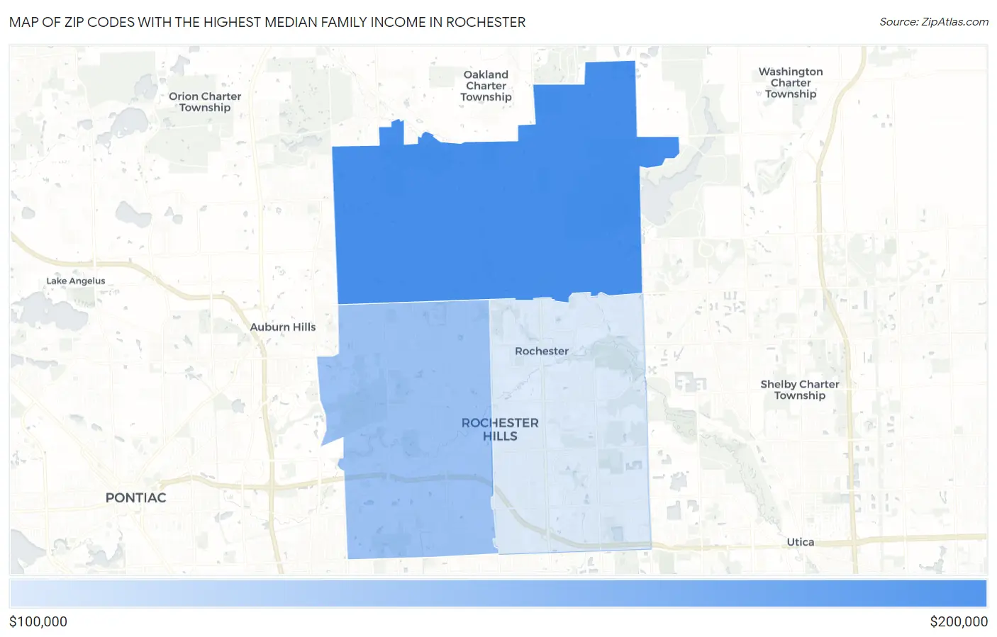 Zip Codes with the Highest Median Family Income in Rochester Map