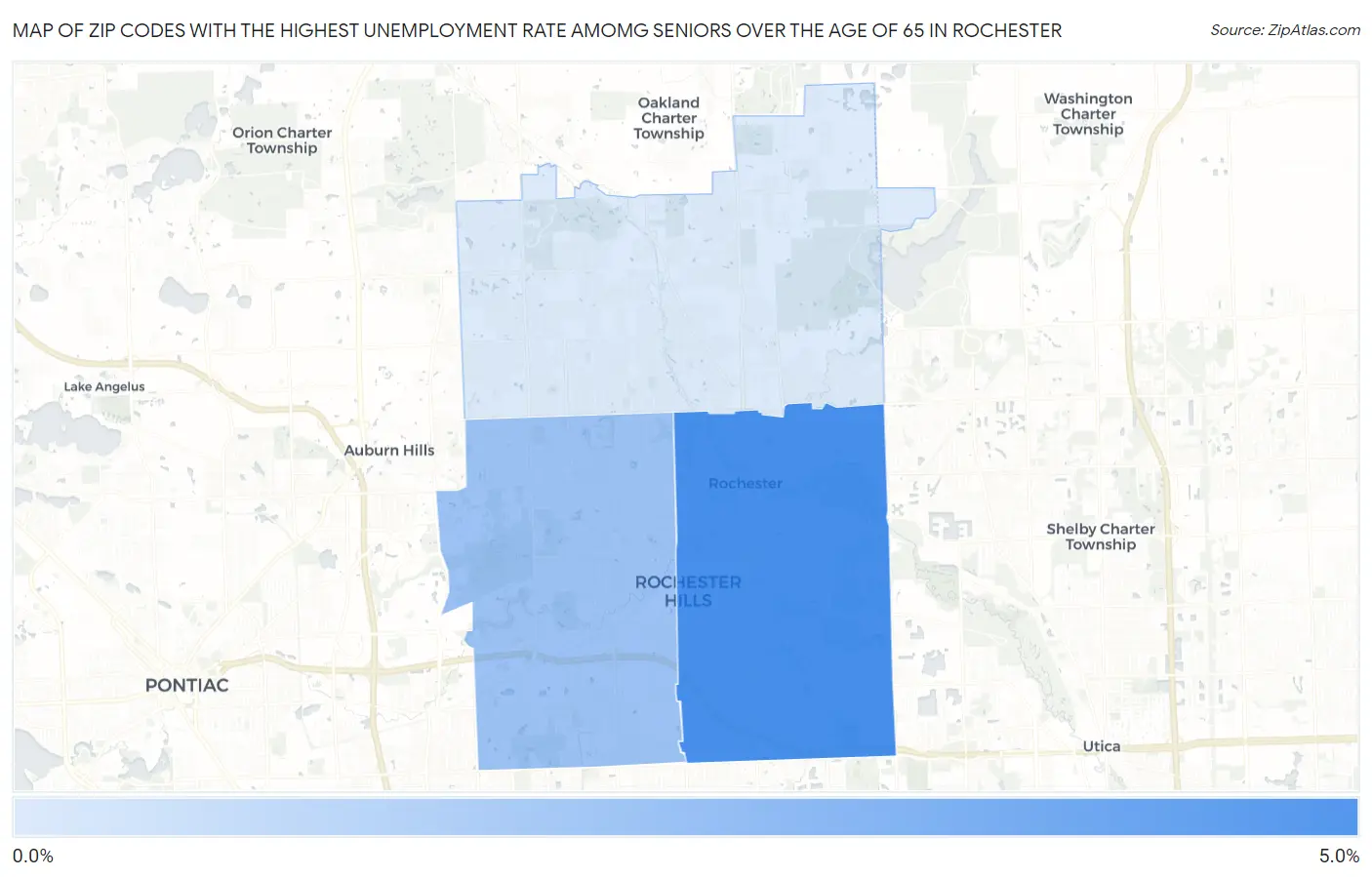 Zip Codes with the Highest Unemployment Rate Amomg Seniors Over the Age of 65 in Rochester Map