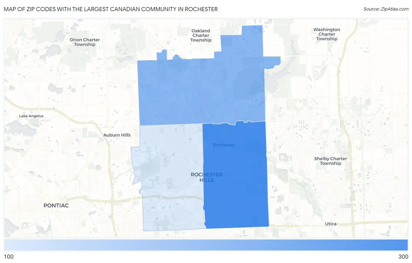 Zip Codes with the Largest Canadian Community in Rochester Map