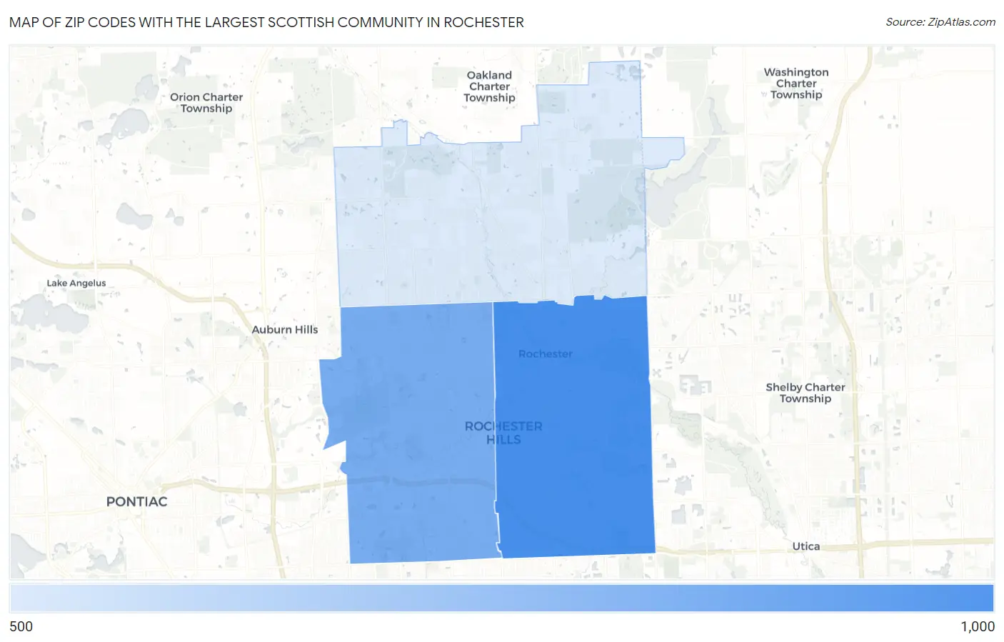 Zip Codes with the Largest Scottish Community in Rochester Map
