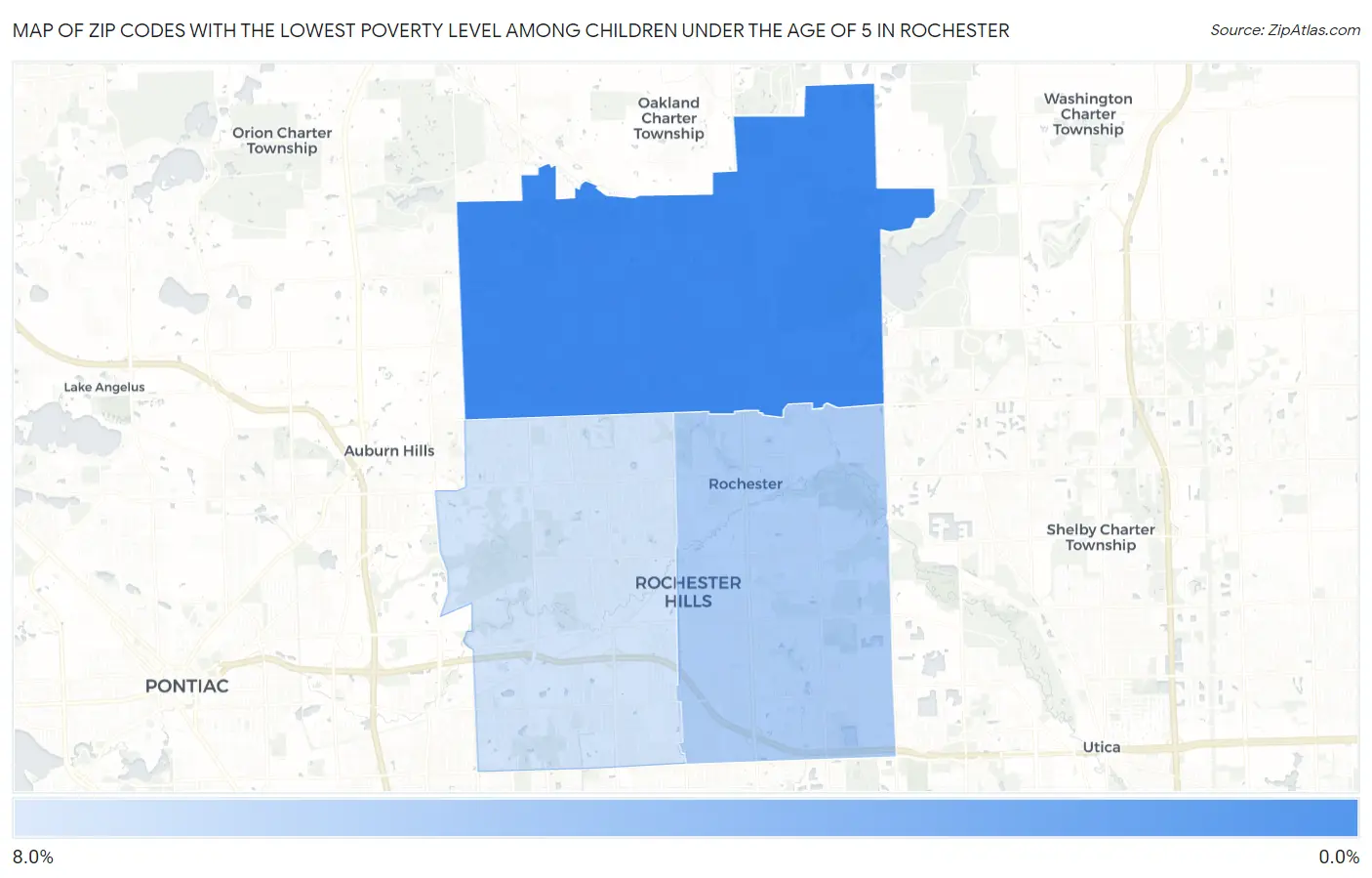 Zip Codes with the Lowest Poverty Level Among Children Under the Age of 5 in Rochester Map