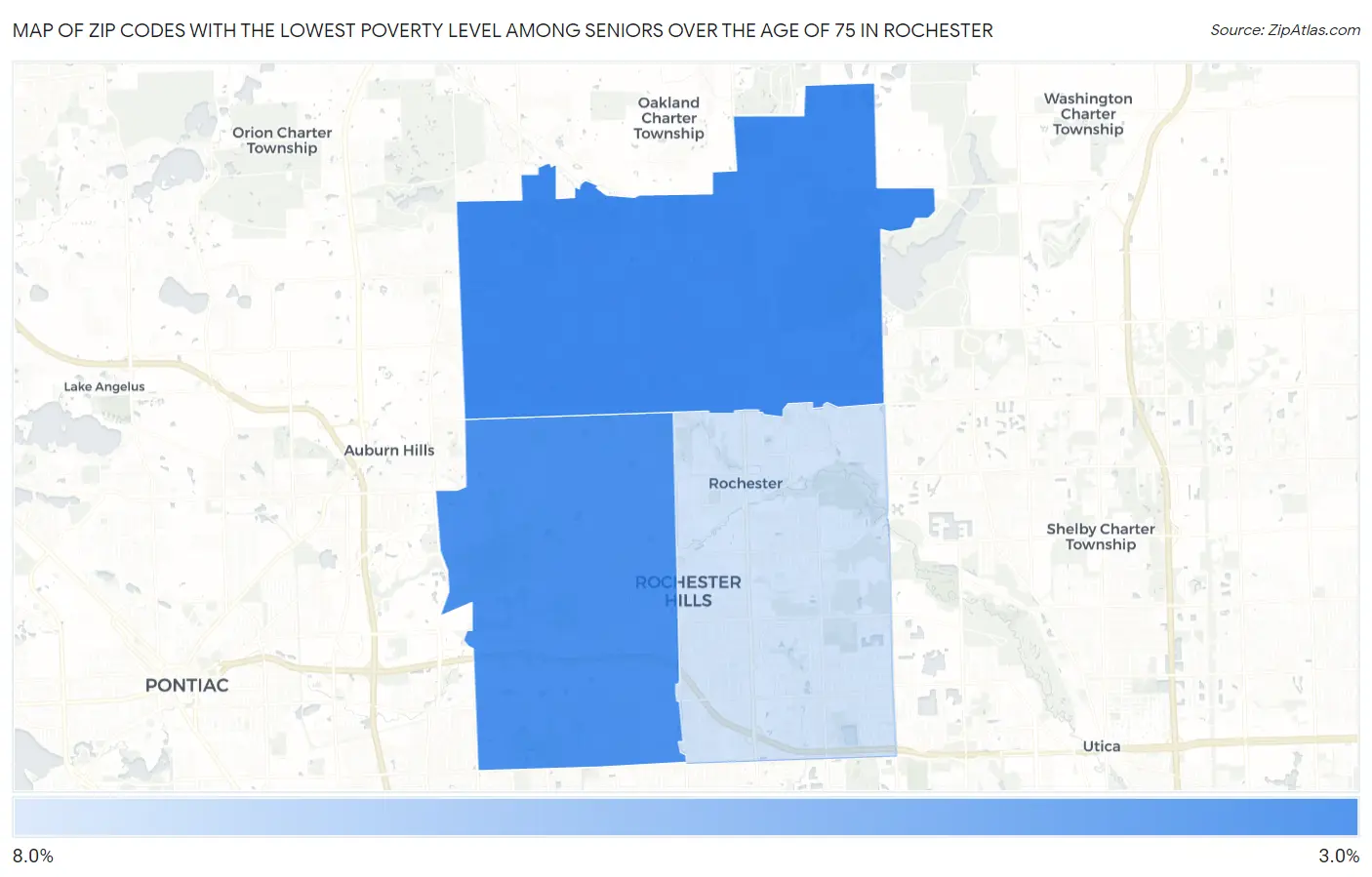 Zip Codes with the Lowest Poverty Level Among Seniors Over the Age of 75 in Rochester Map