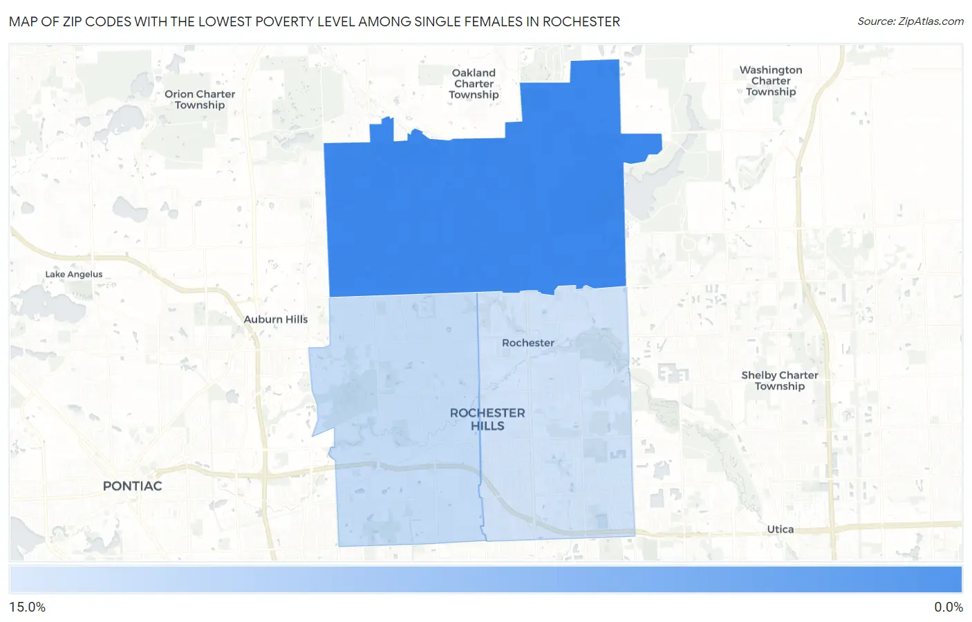 Zip Codes with the Lowest Poverty Level Among Single Females in Rochester Map