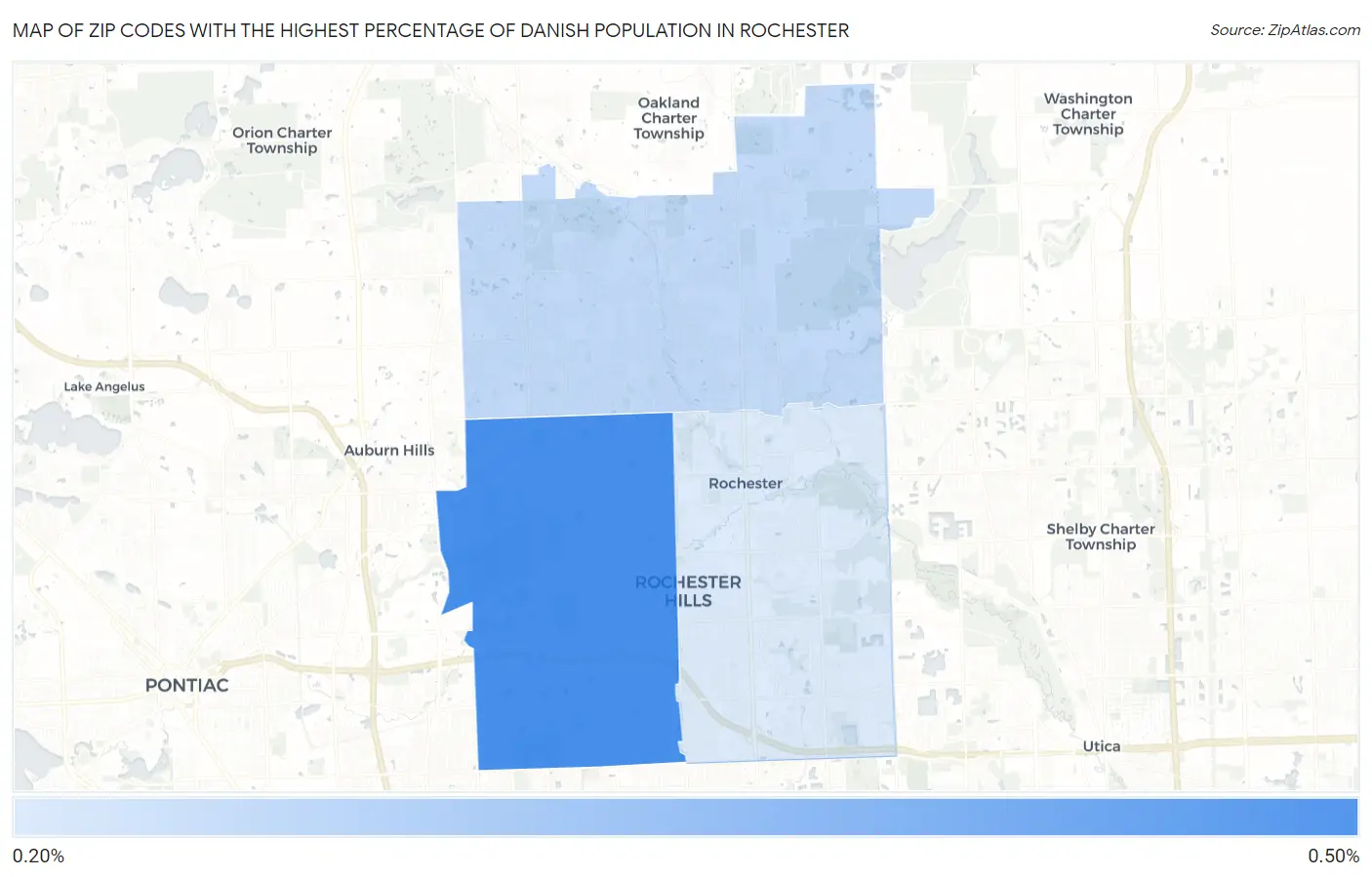 Zip Codes with the Highest Percentage of Danish Population in Rochester Map