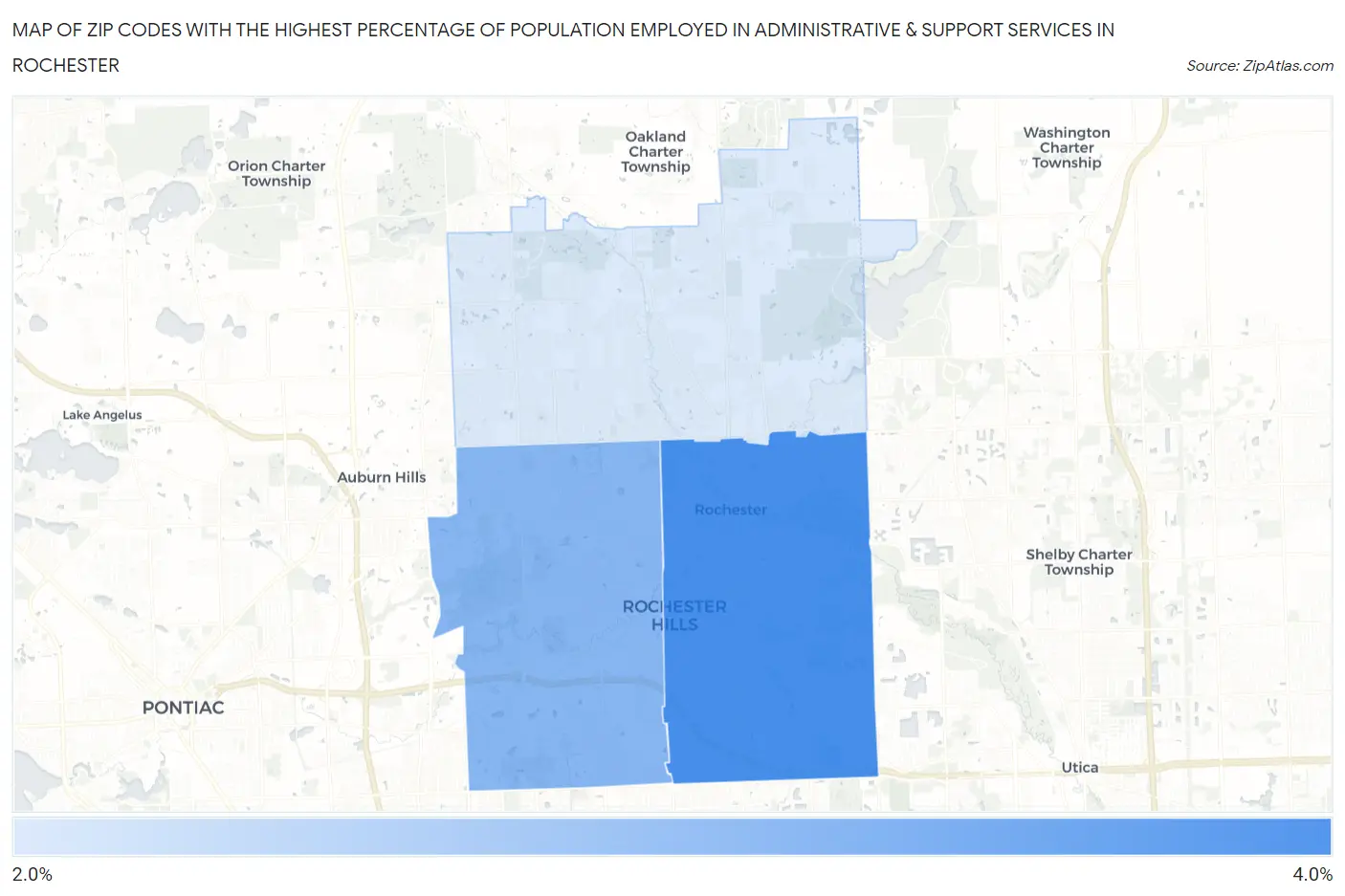 Zip Codes with the Highest Percentage of Population Employed in Administrative & Support Services in Rochester Map