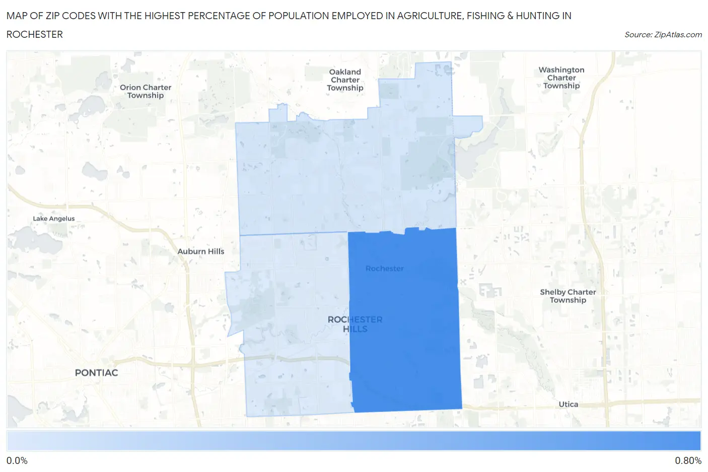 Zip Codes with the Highest Percentage of Population Employed in Agriculture, Fishing & Hunting in Rochester Map