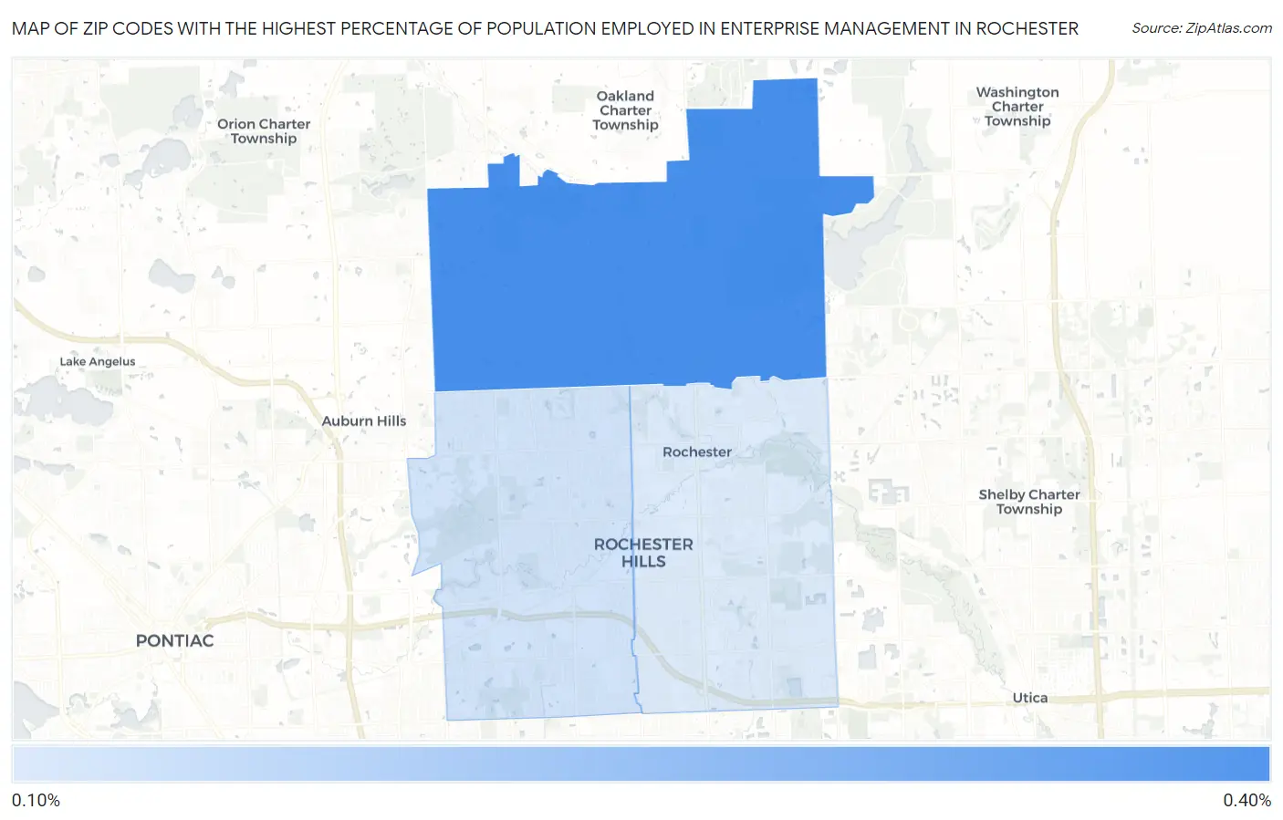 Zip Codes with the Highest Percentage of Population Employed in Enterprise Management in Rochester Map