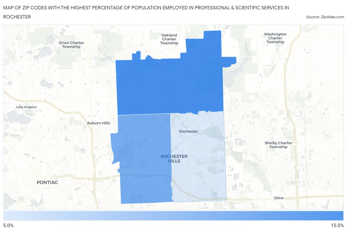 Zip Codes with the Highest Percentage of Population Employed in Professional & Scientific Services in Rochester Map