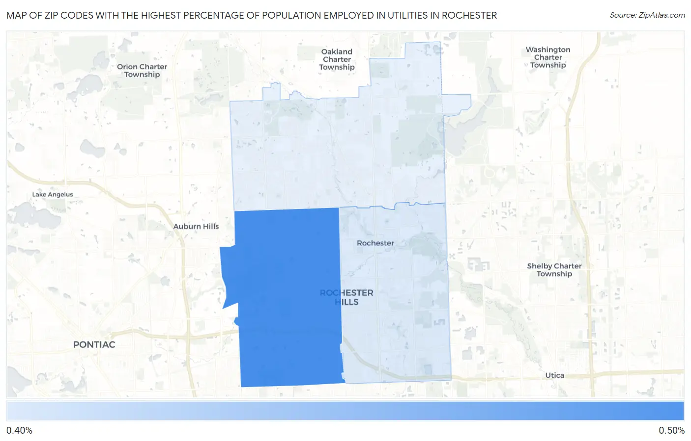 Zip Codes with the Highest Percentage of Population Employed in Utilities in Rochester Map