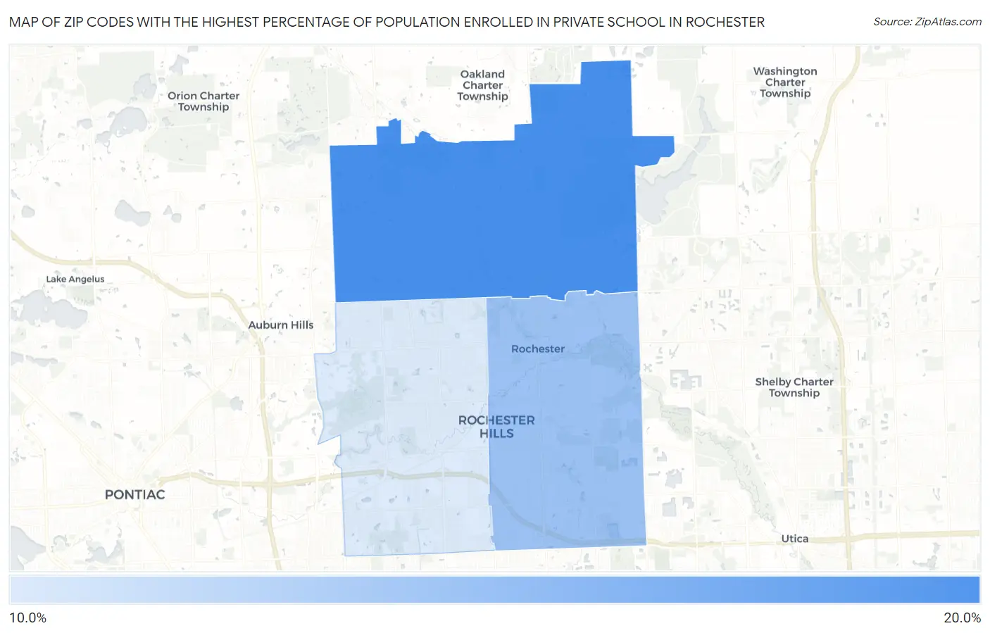 Zip Codes with the Highest Percentage of Population Enrolled in Private School in Rochester Map