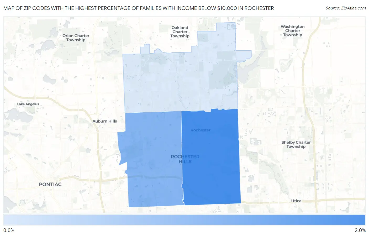 Zip Codes with the Highest Percentage of Families with Income Below $10,000 in Rochester Map