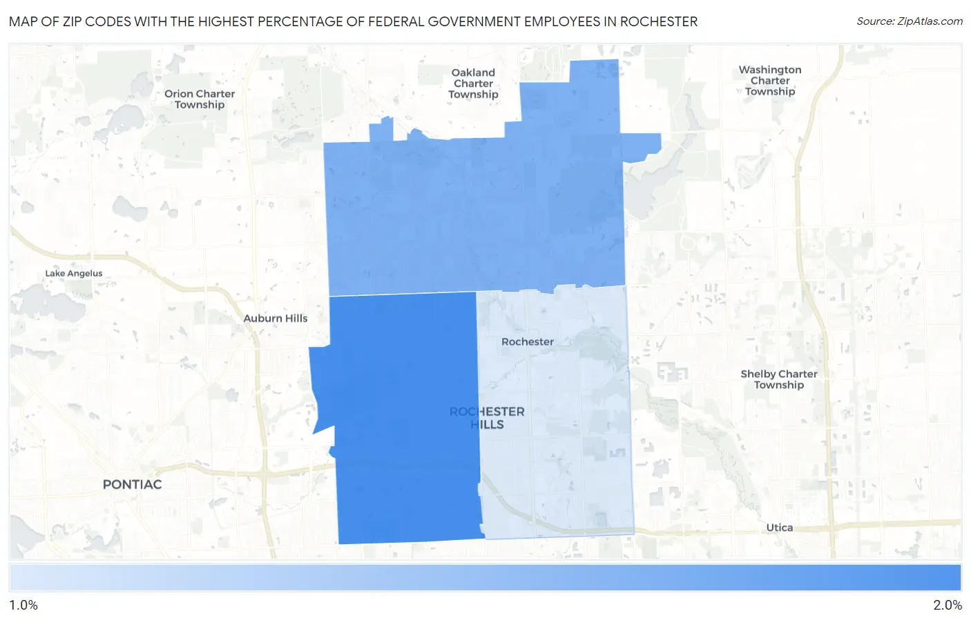 Zip Codes with the Highest Percentage of Federal Government Employees in Rochester Map