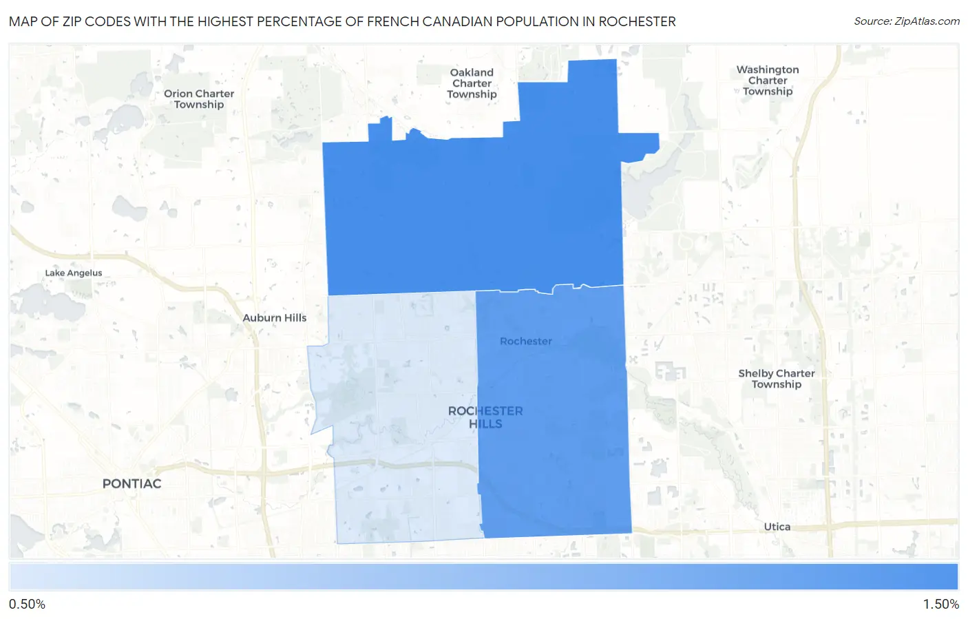 Zip Codes with the Highest Percentage of French Canadian Population in Rochester Map