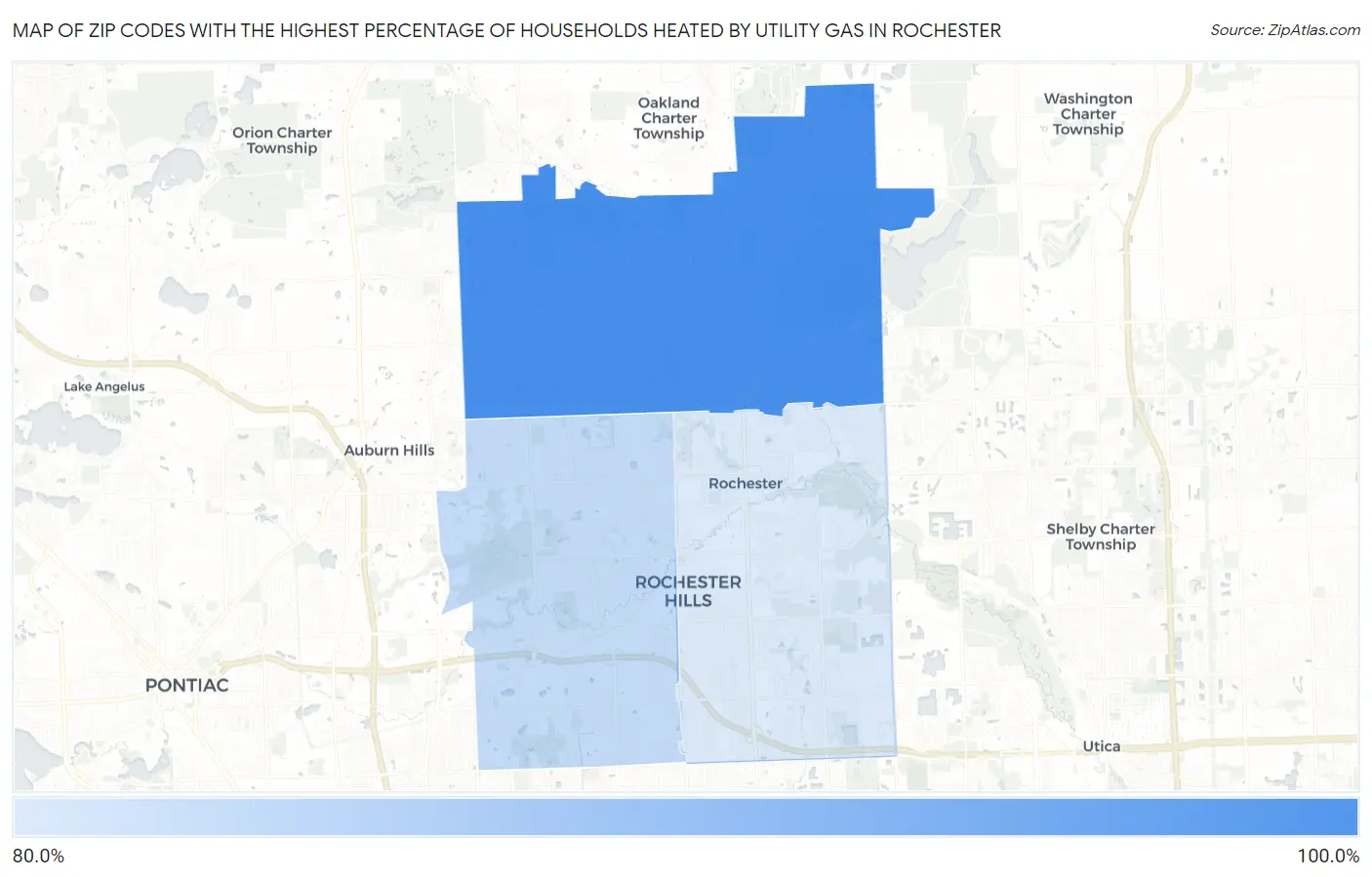 Zip Codes with the Highest Percentage of Households Heated by Utility Gas in Rochester Map