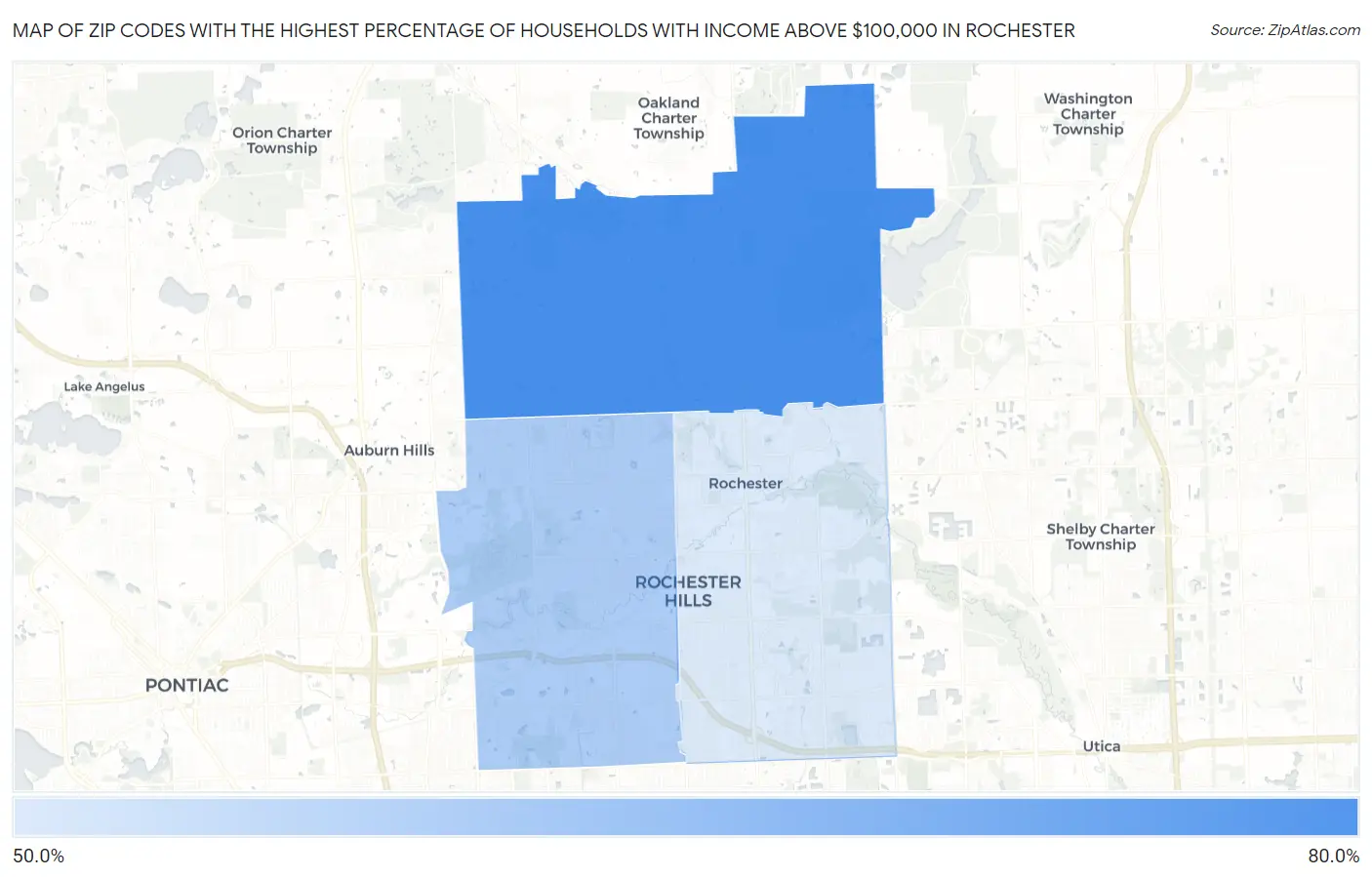 Zip Codes with the Highest Percentage of Households with Income Above $100,000 in Rochester Map