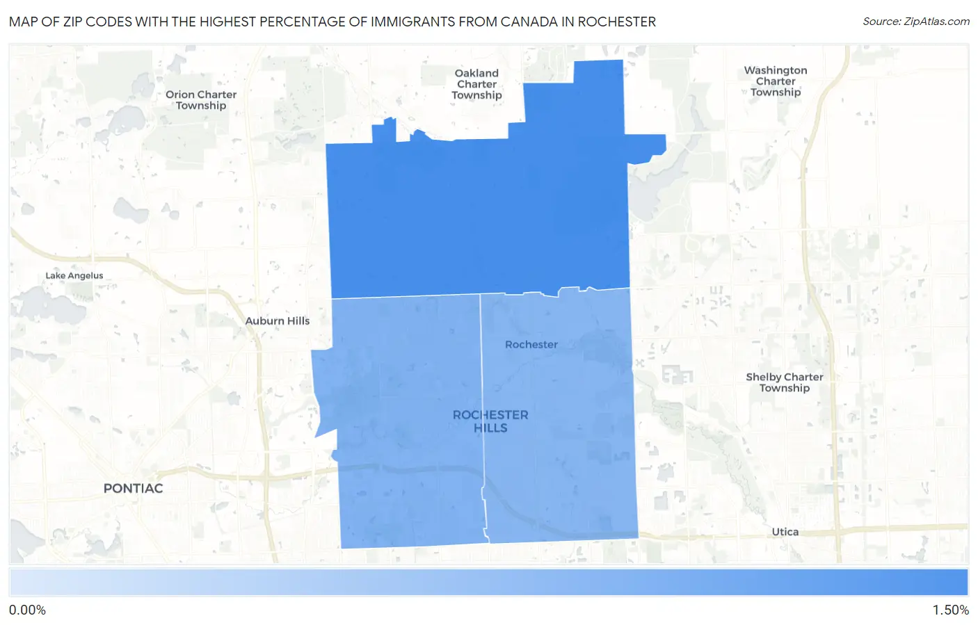 Zip Codes with the Highest Percentage of Immigrants from Canada in Rochester Map