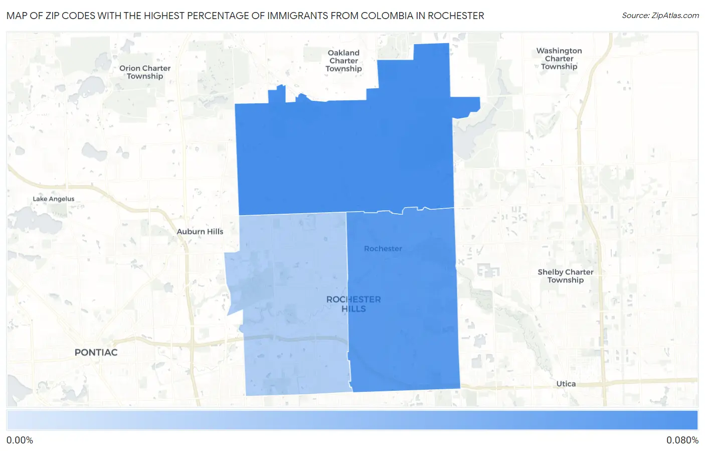Zip Codes with the Highest Percentage of Immigrants from Colombia in Rochester Map