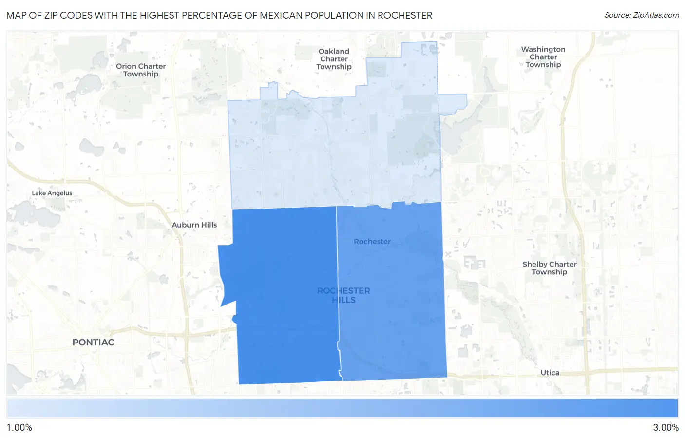 Zip Codes with the Highest Percentage of Mexican Population in Rochester Map