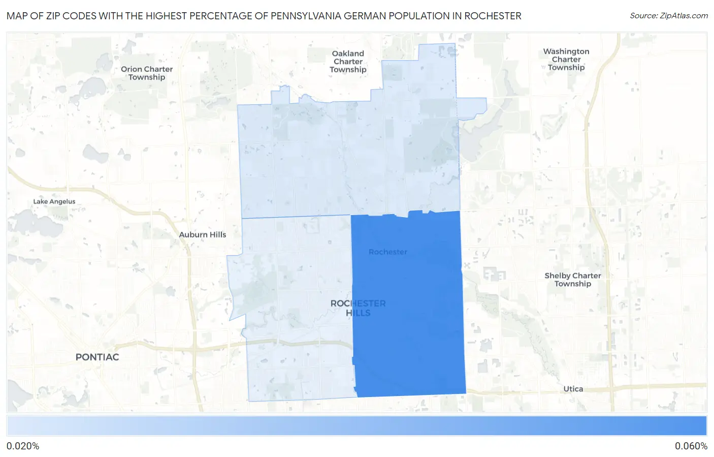 Zip Codes with the Highest Percentage of Pennsylvania German Population in Rochester Map