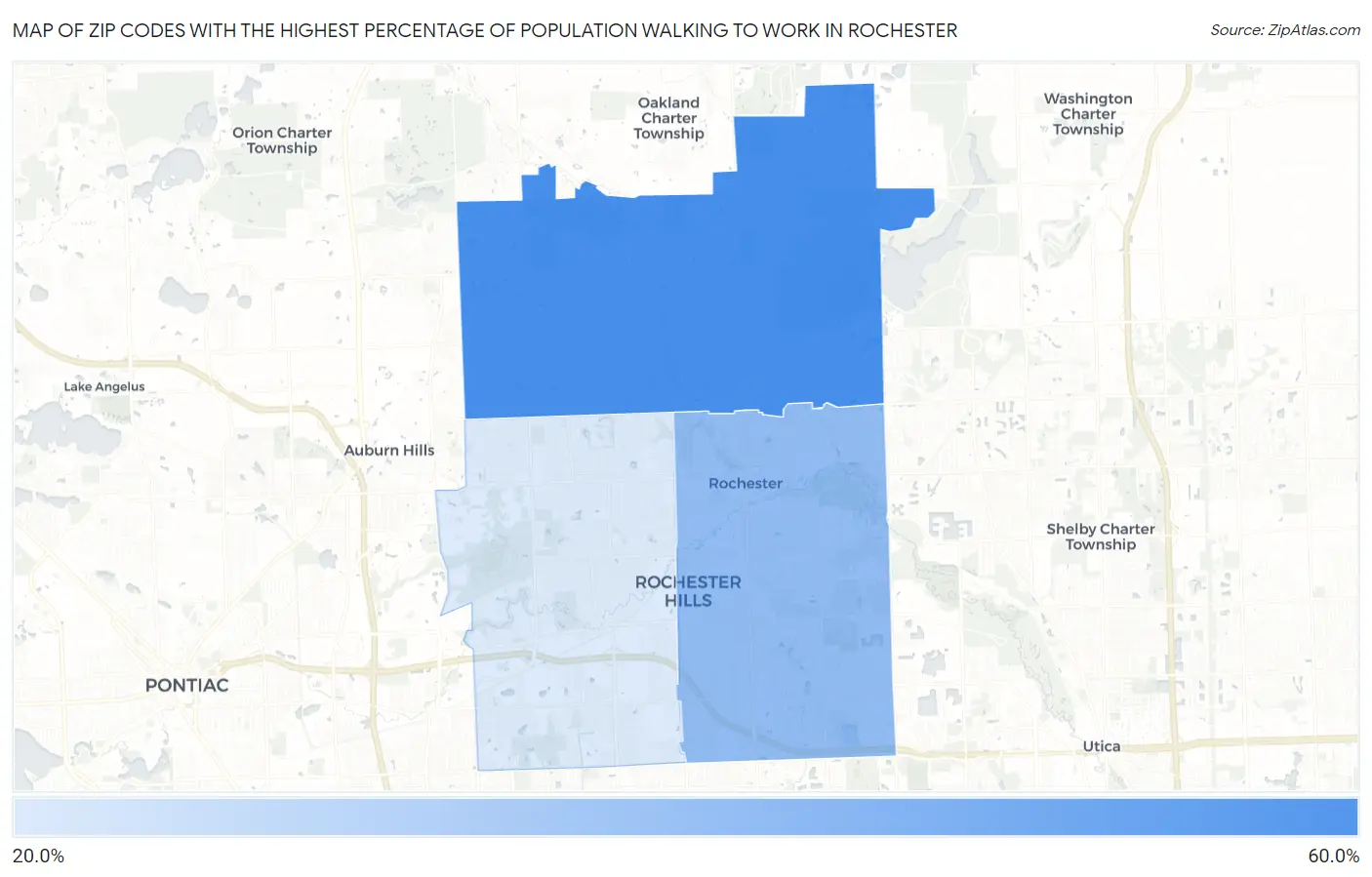 Zip Codes with the Highest Percentage of Population Walking to Work in Rochester Map