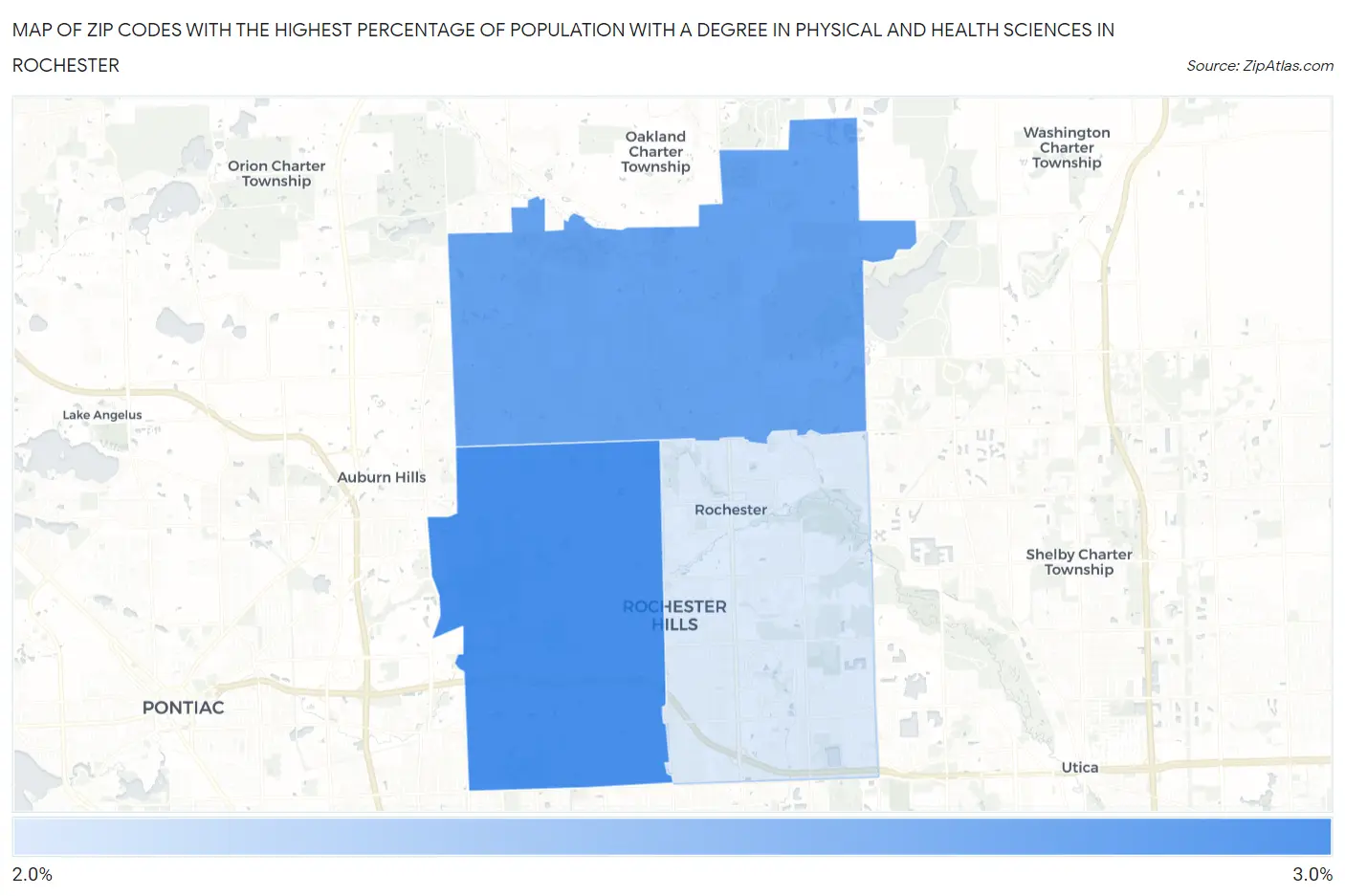 Zip Codes with the Highest Percentage of Population with a Degree in Physical and Health Sciences in Rochester Map
