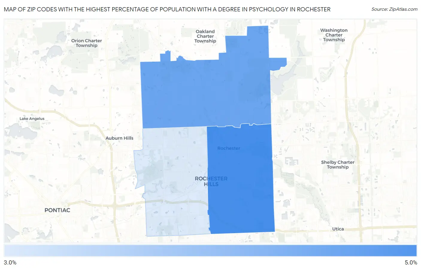 Zip Codes with the Highest Percentage of Population with a Degree in Psychology in Rochester Map