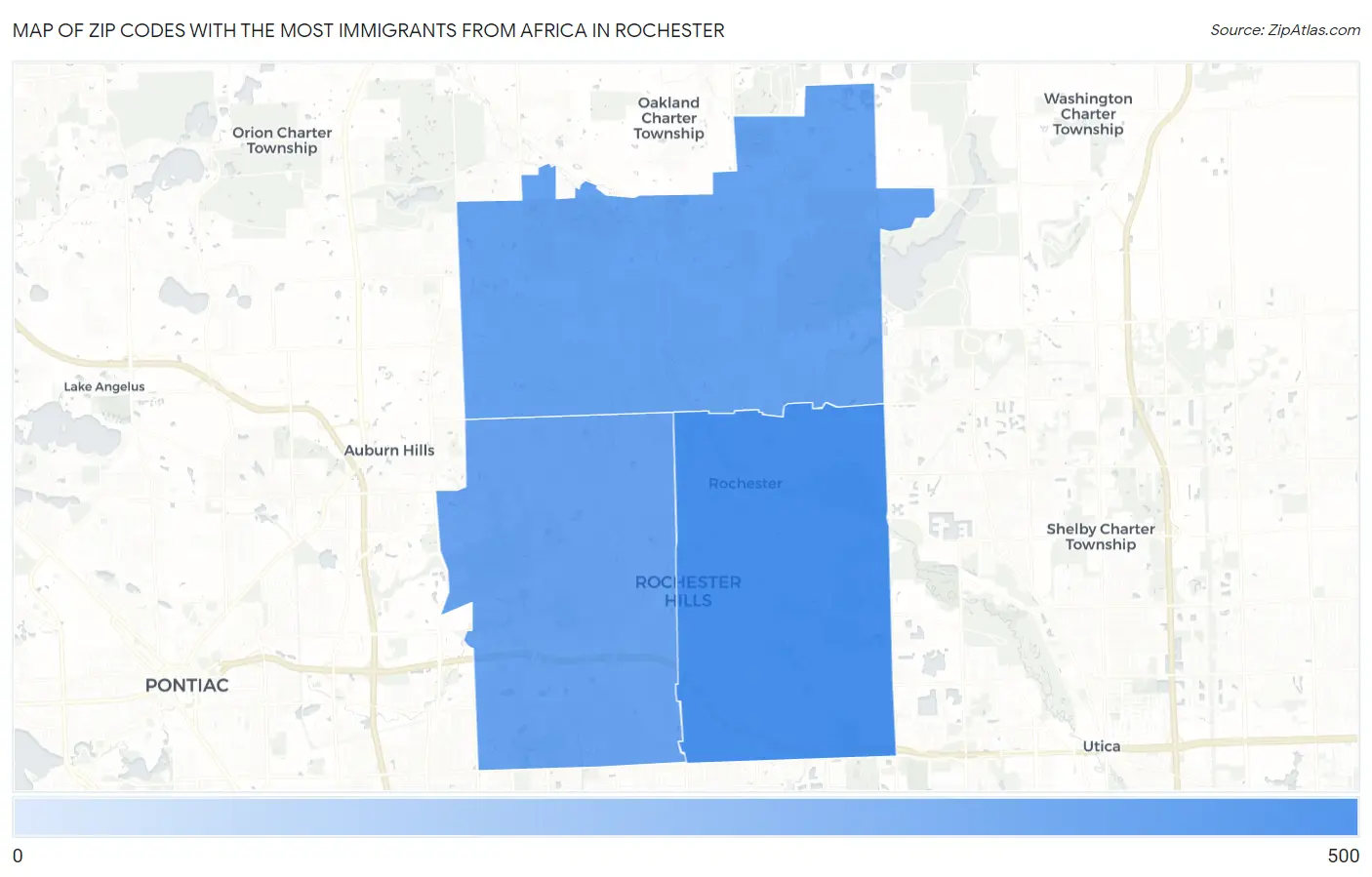 Zip Codes with the Most Immigrants from Africa in Rochester Map