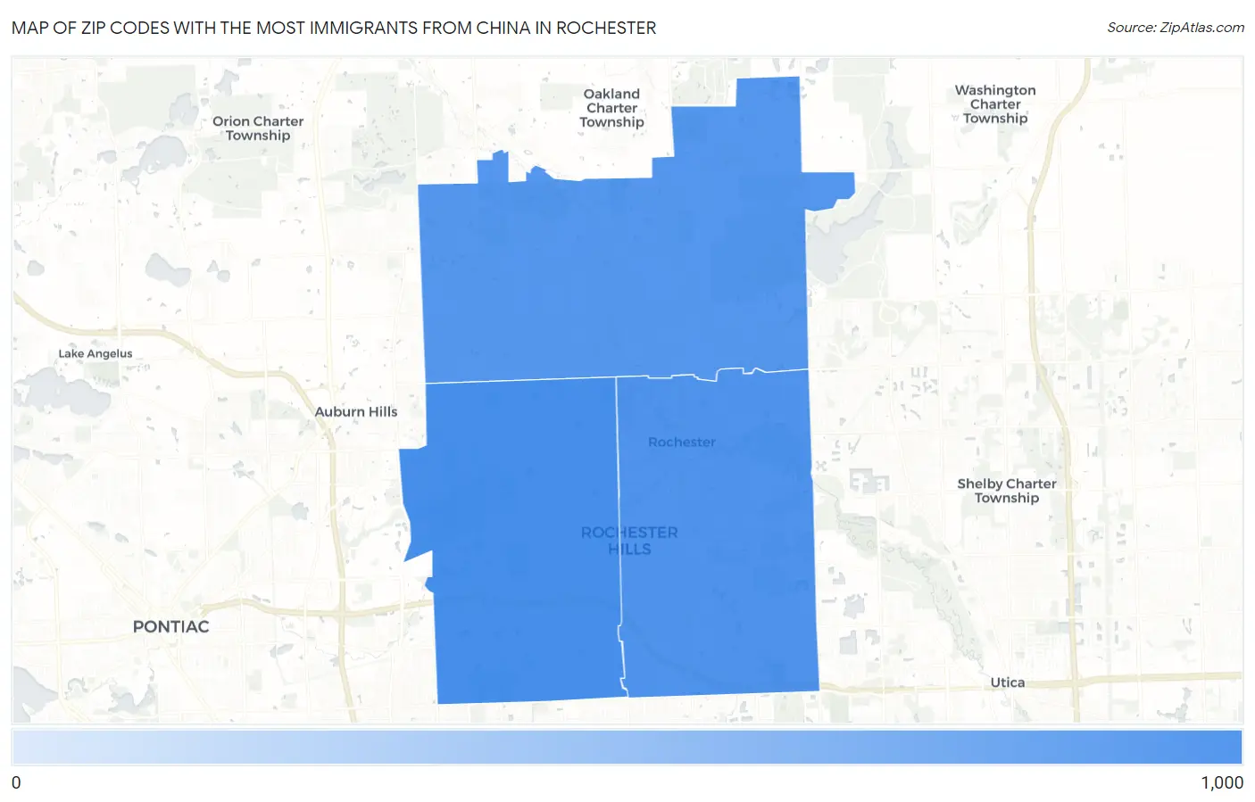 Zip Codes with the Most Immigrants from China in Rochester Map