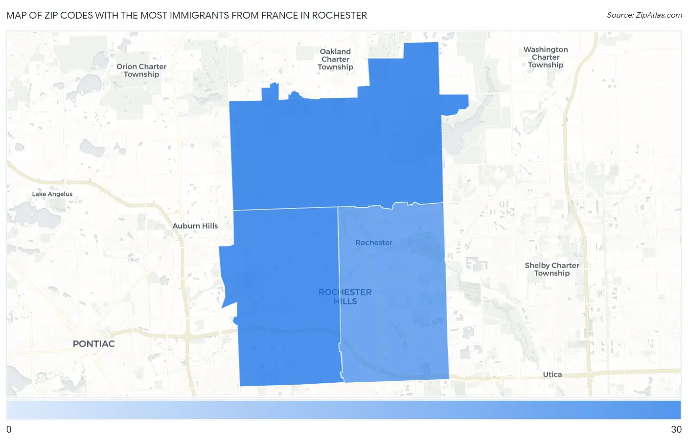Zip Codes with the Most Immigrants from France in Rochester Map