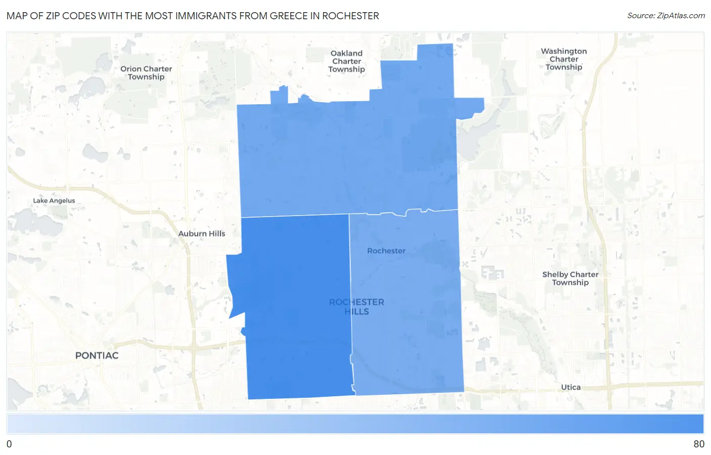 Zip Codes with the Most Immigrants from Greece in Rochester Map