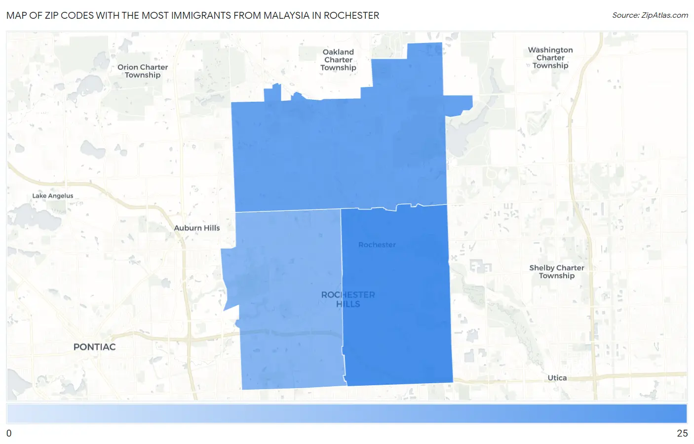 Zip Codes with the Most Immigrants from Malaysia in Rochester Map