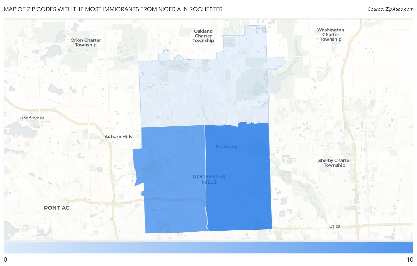 Zip Codes with the Most Immigrants from Nigeria in Rochester Map