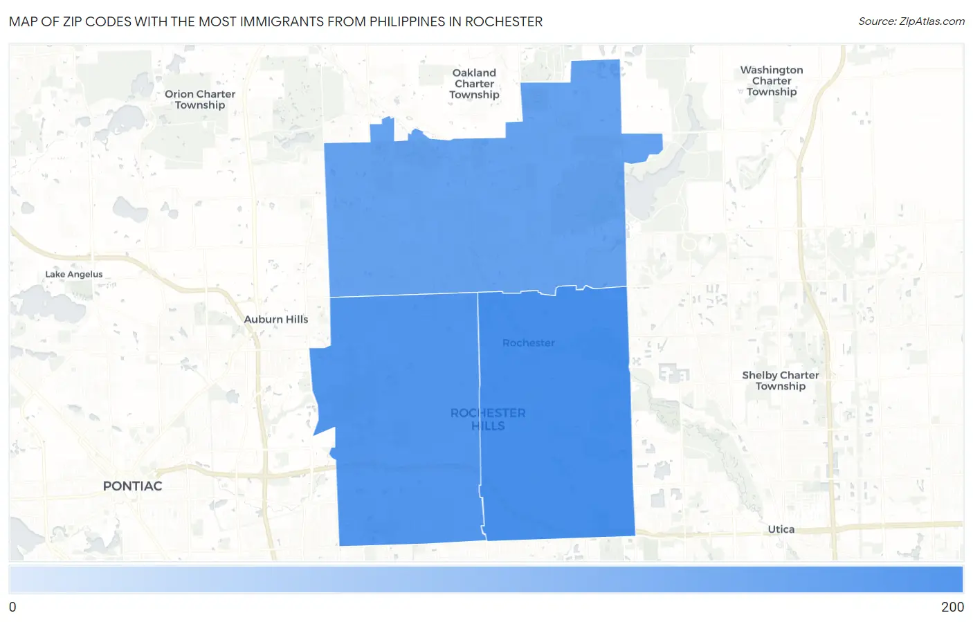 Zip Codes with the Most Immigrants from Philippines in Rochester Map