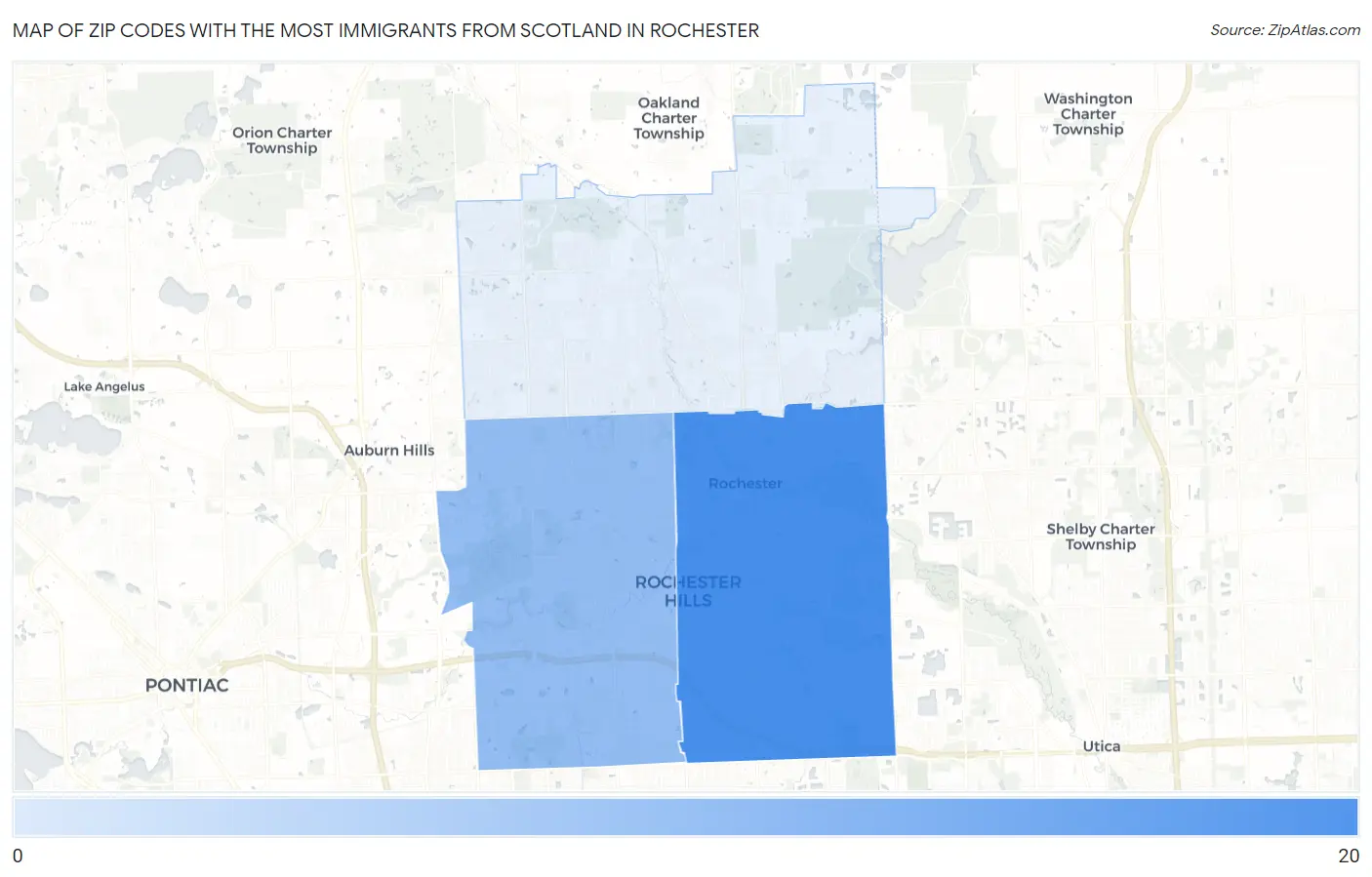 Zip Codes with the Most Immigrants from Scotland in Rochester Map