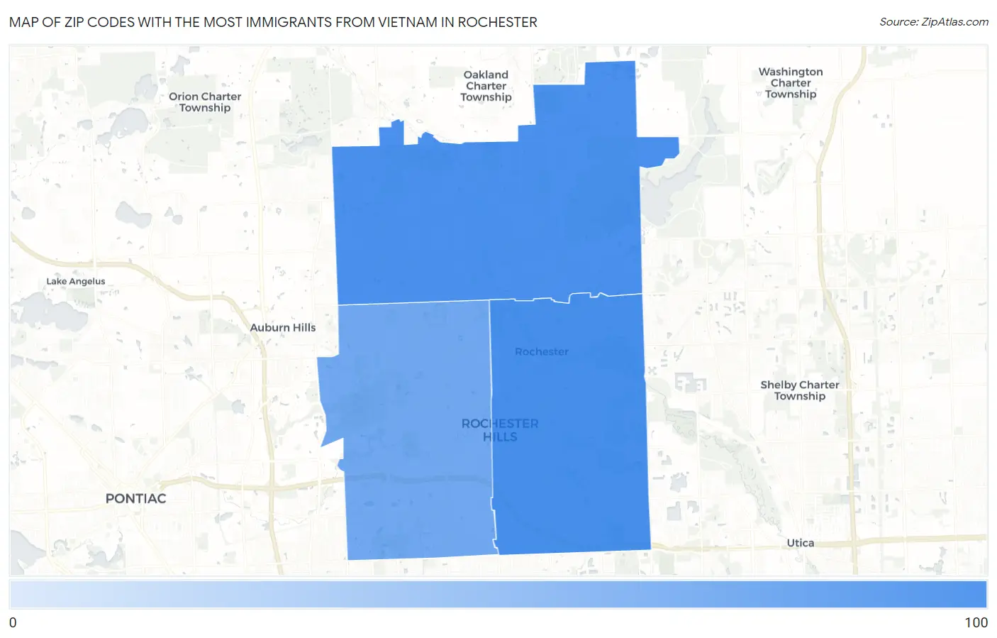 Zip Codes with the Most Immigrants from Vietnam in Rochester Map