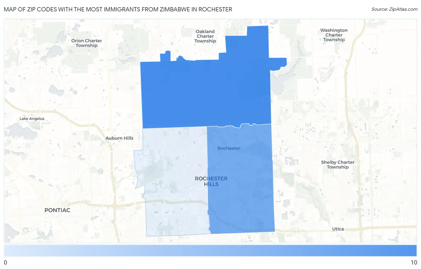 Zip Codes with the Most Immigrants from Zimbabwe in Rochester Map